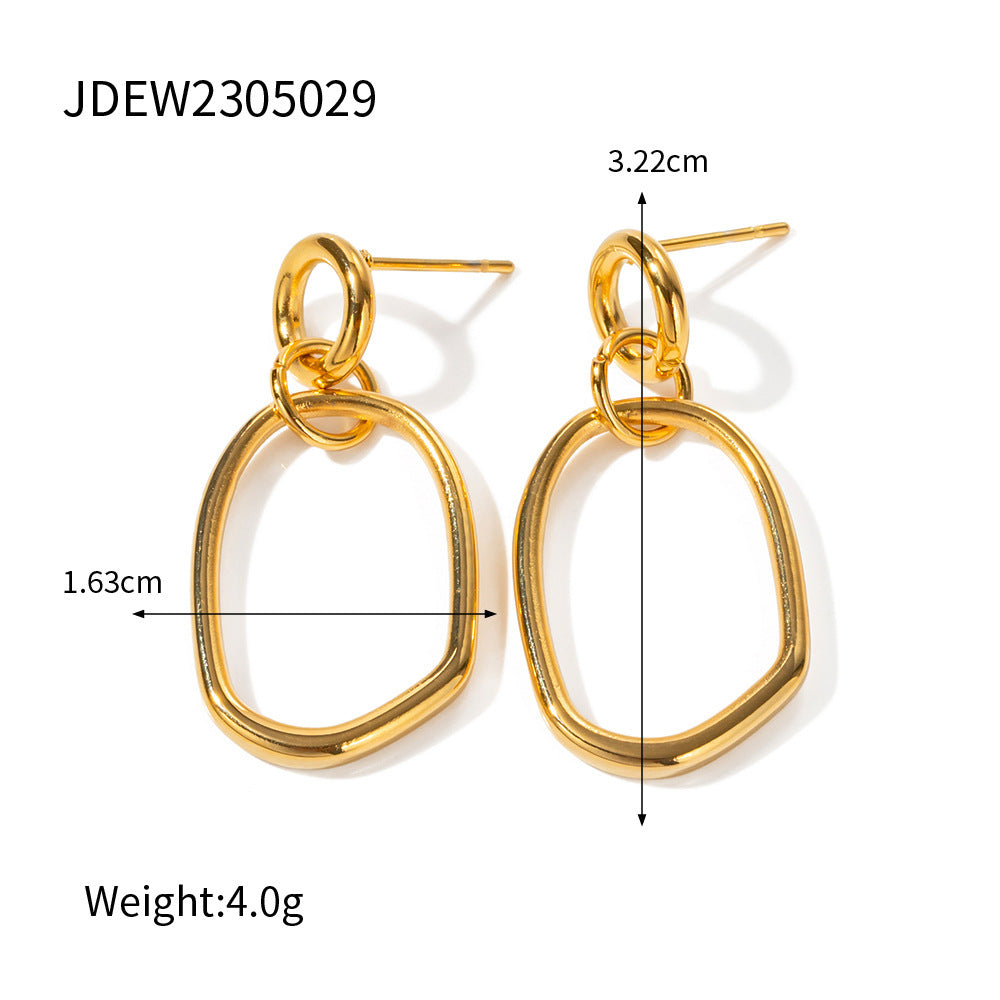 European And American New 18K Gold Stainless Steel Simple Geometric Round Earrings