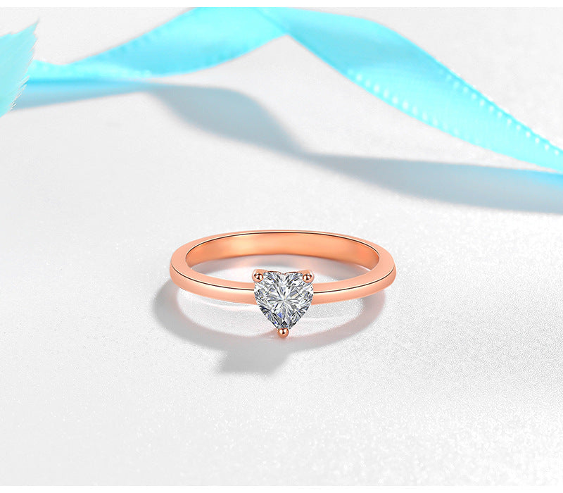 Sterling Silver Heart Clear White Gold Color Rings