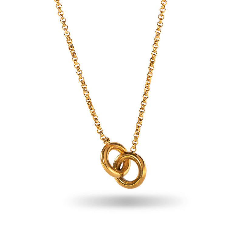 Retro 18K Gold Stainless Steel Titanium Steel Agate Stone Necklace