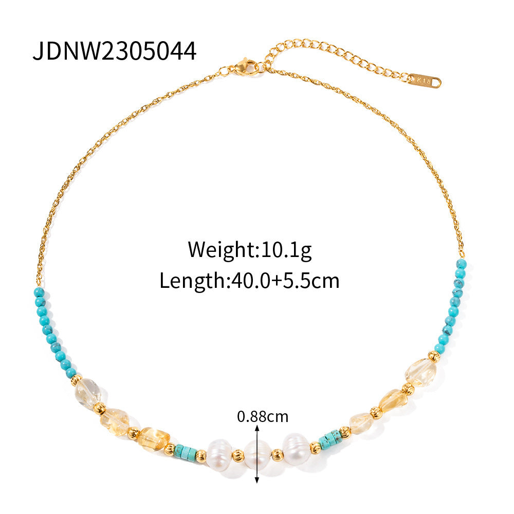 Color 18K Gold Stainless Steel Freshwater Stringed Pearls Necklace