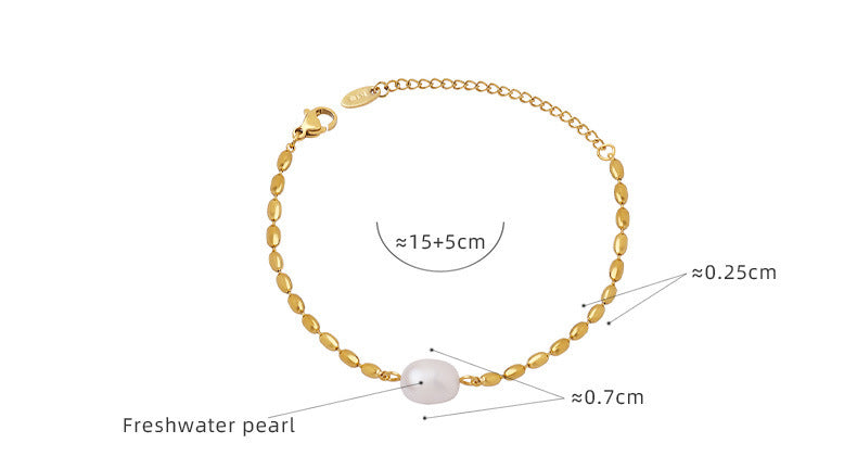 Korean Style Freshwater Pearl Stitching Bead Elegant Metal Chain Bracelet