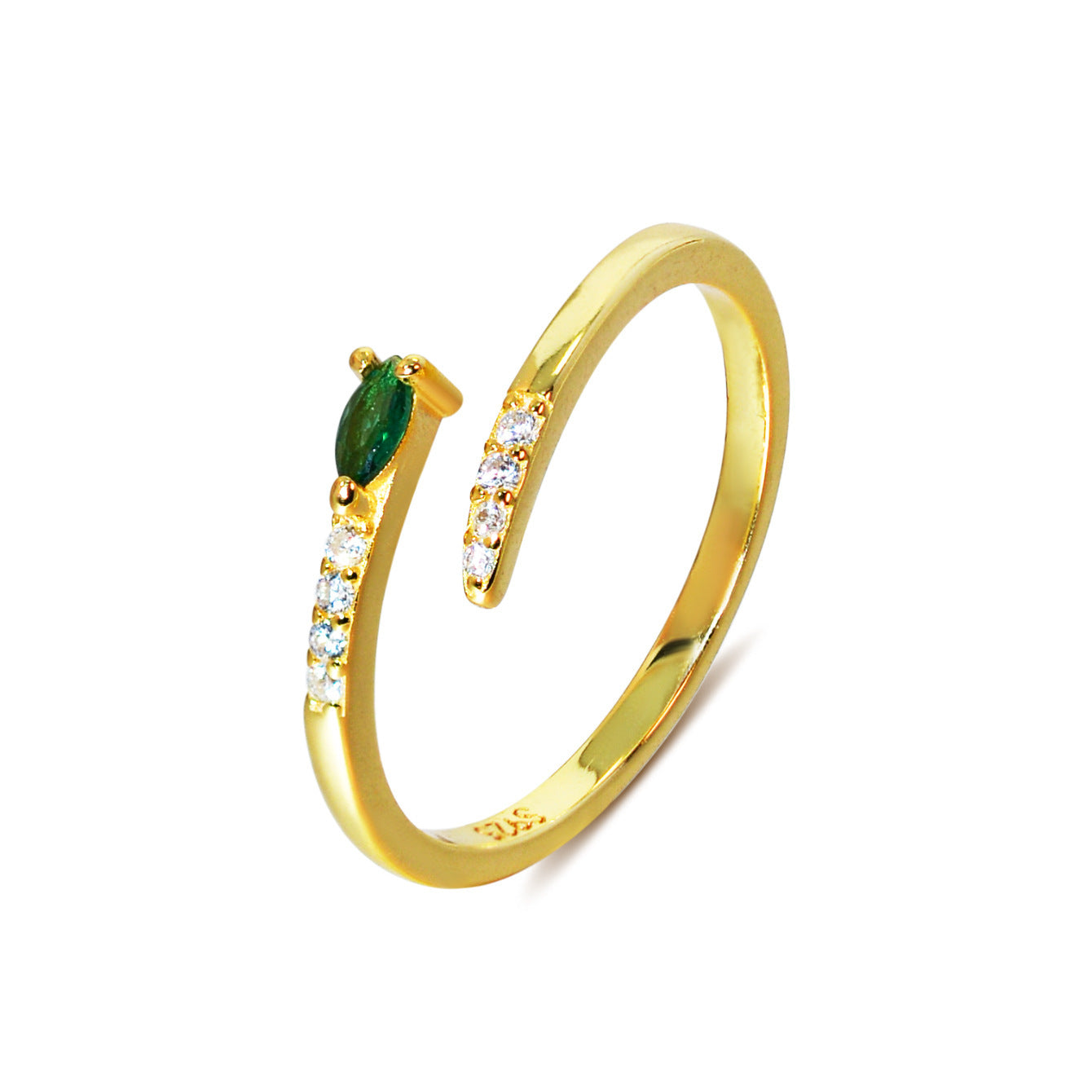 S925 Silver Green Zirconium Open Zircon Opal Ring