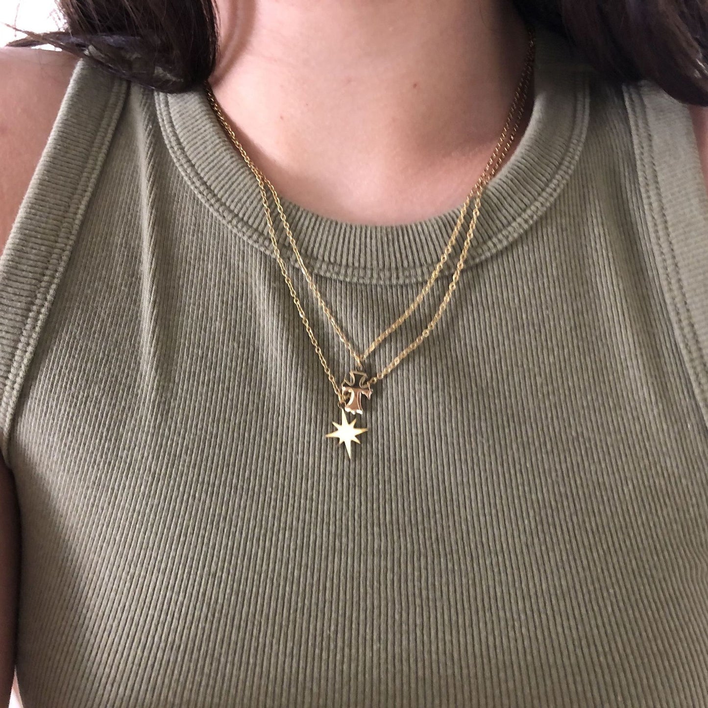 Six-pointed Star Compass Titanium Steel 18K Gold-plated Pendant Eye Stainless Steel Necklace