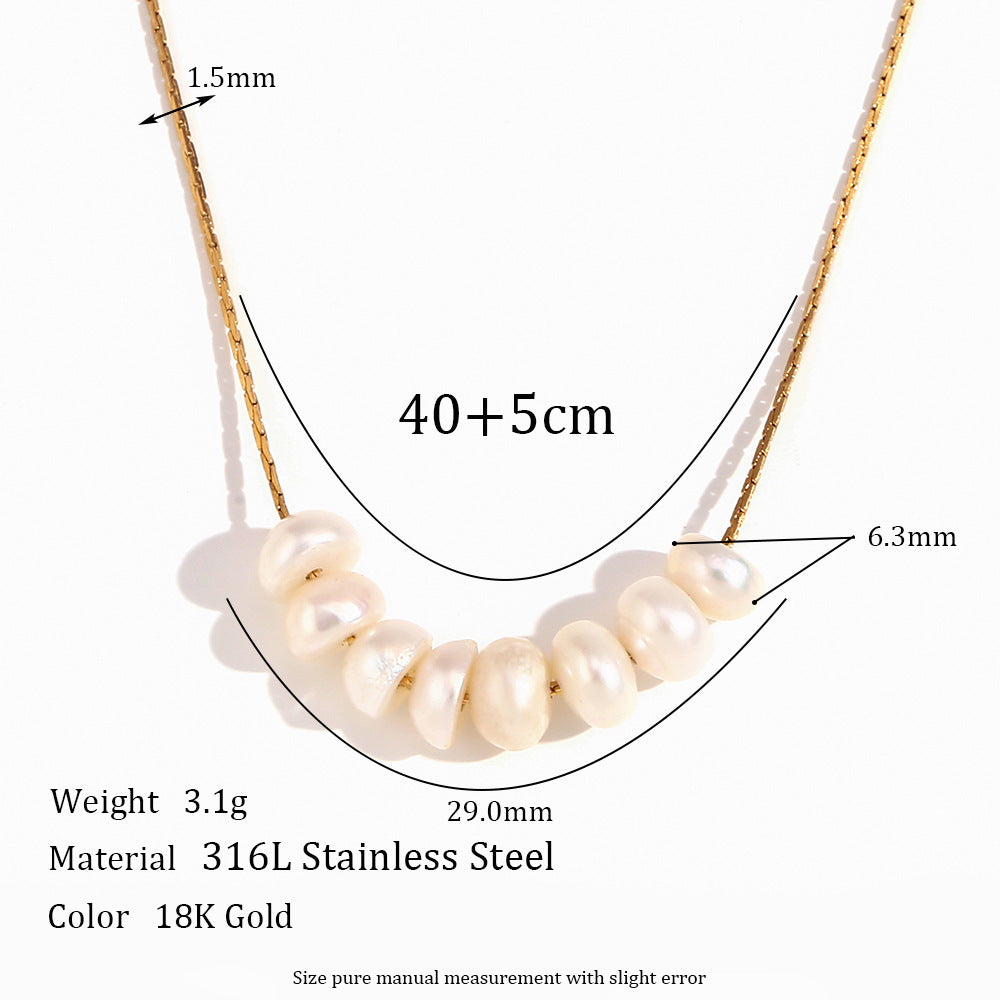 Stainless Steel Plated 18K Gold Freshwater String Of Pearls Pendant Necklace For Women