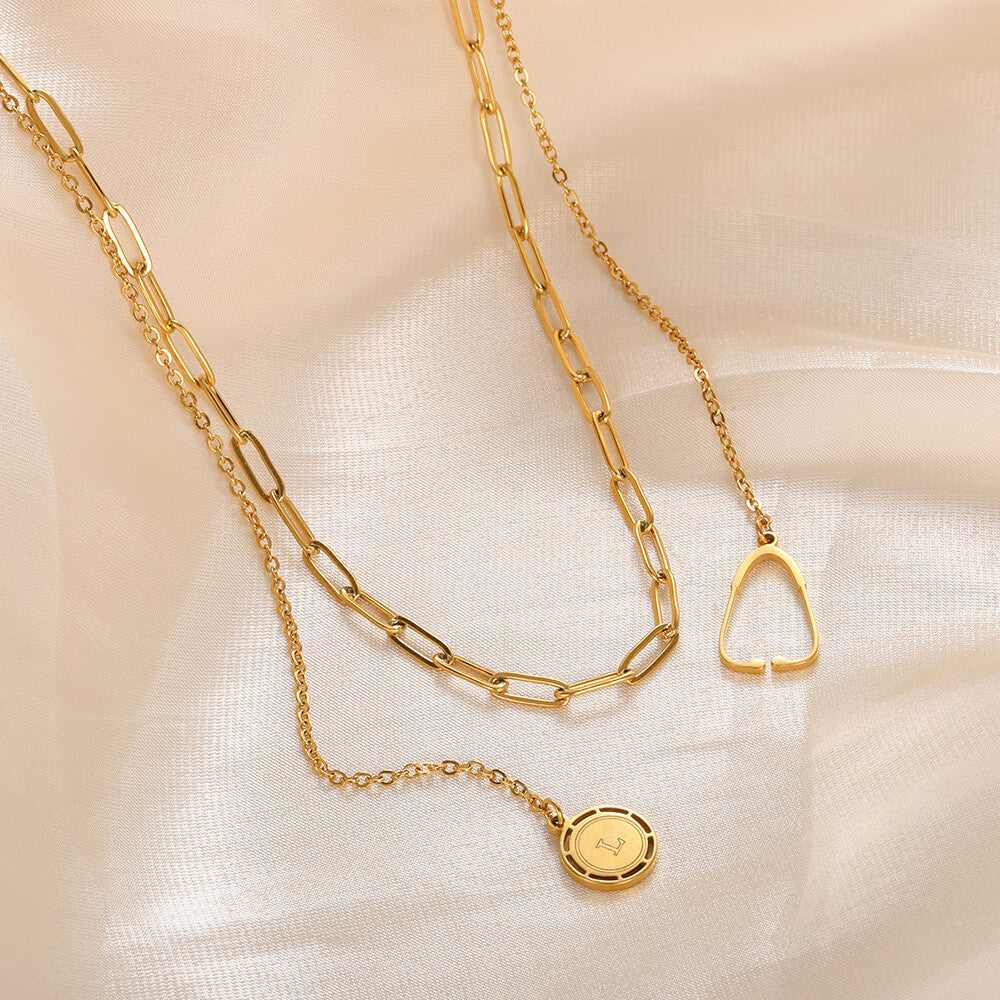 18K Gold Stainless Steel Round Letter Necklace