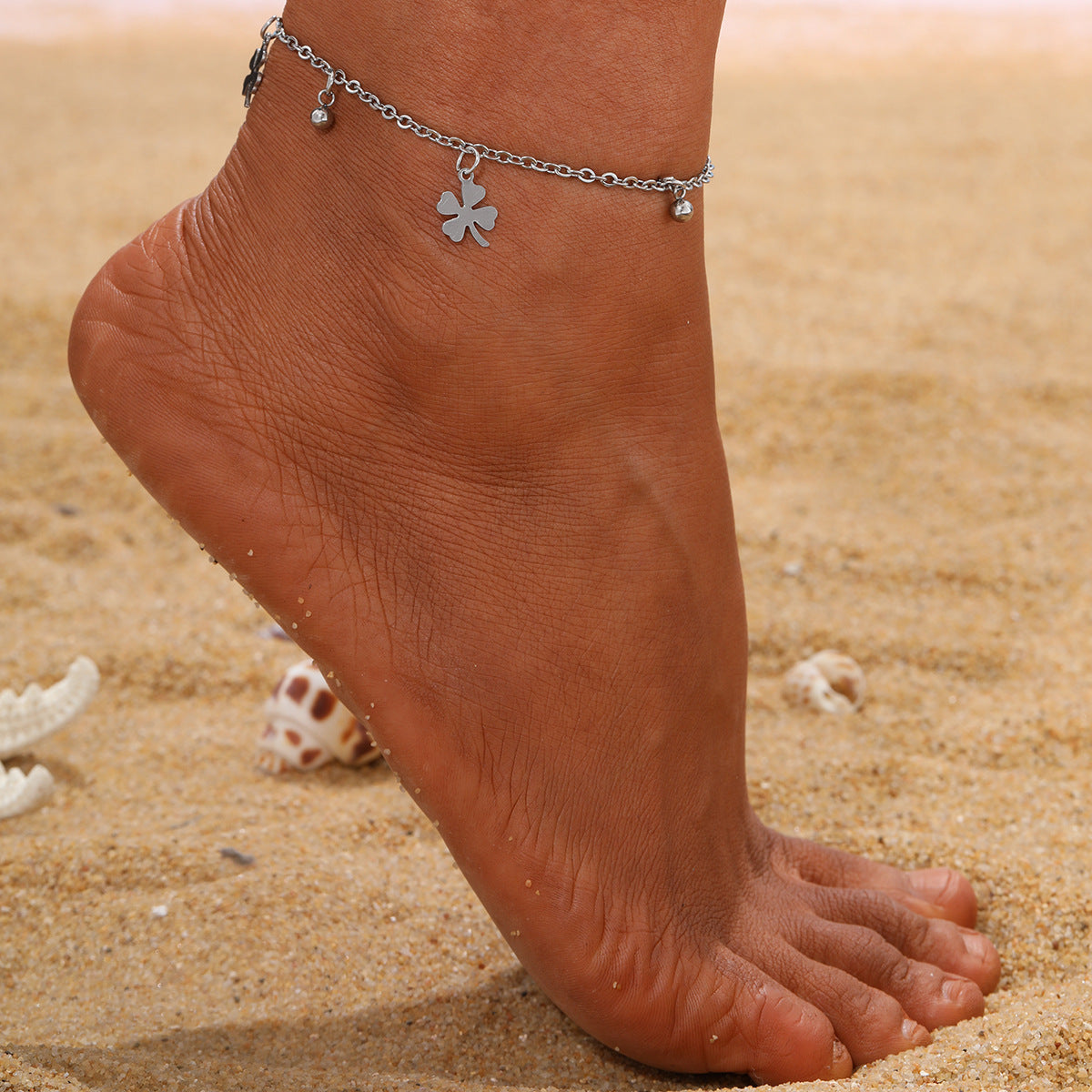Love Heart Flowers Five-pointed Star Stainless Steel Pendant Anklet