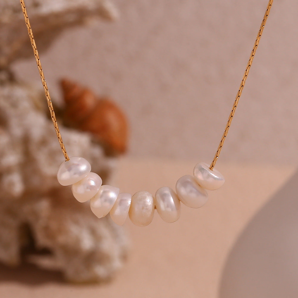 Stainless Steel Plated 18K Gold Freshwater String Of Pearls Pendant Necklace For Women