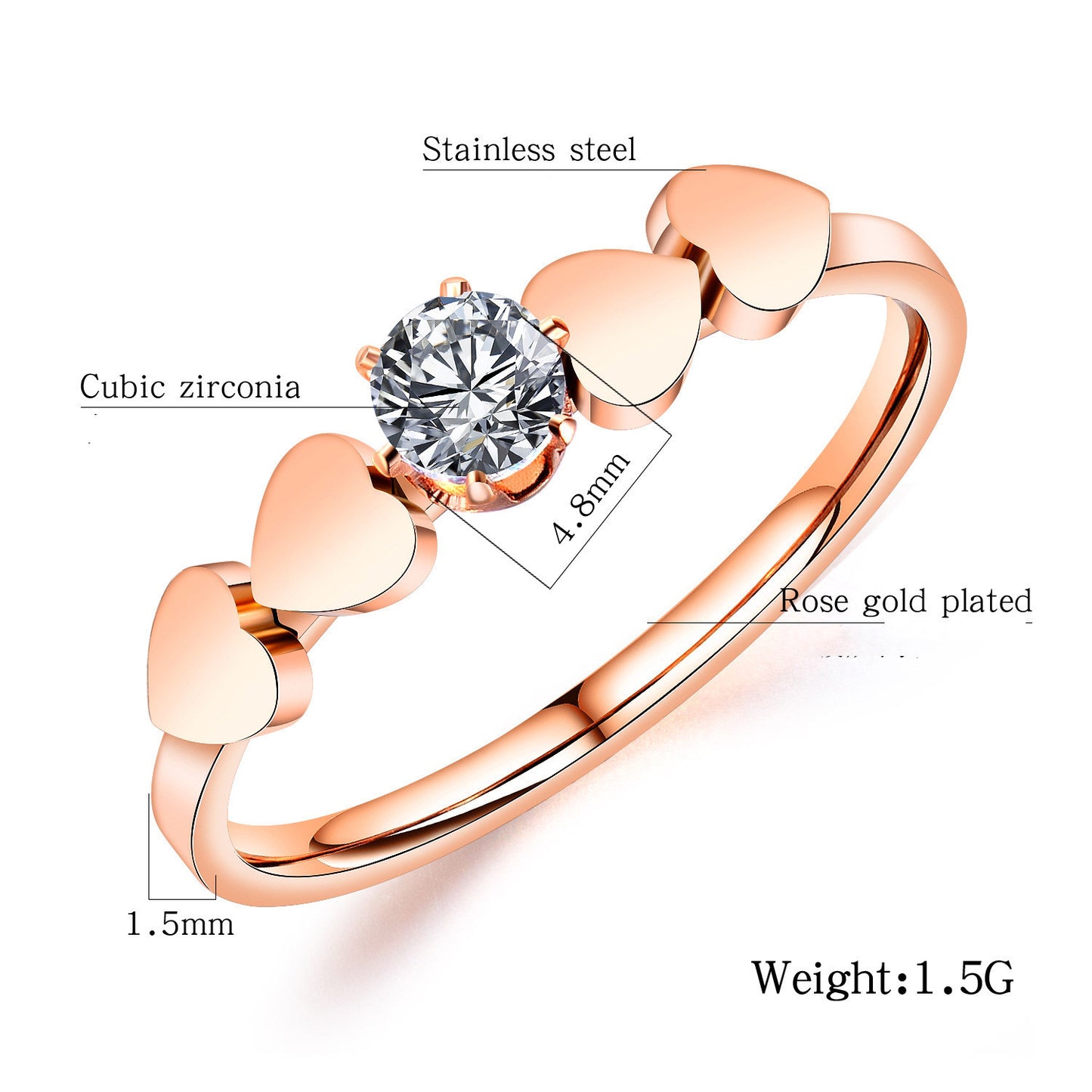 Stainless Steel All-match Heart-to-heart Female Ring
