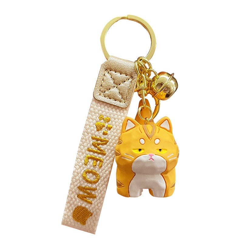 Cute Creative Resin Wood Carving Cat Standing Keychain