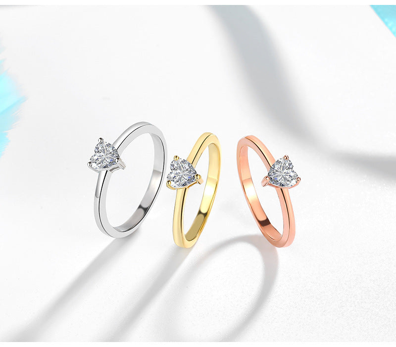 Sterling Silver Heart Clear White Gold Color Rings