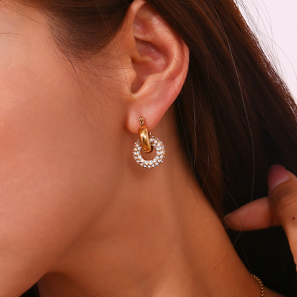Fashion Stainless Steel Plated 18K Gold Micro Inlay Donut Ear Clip