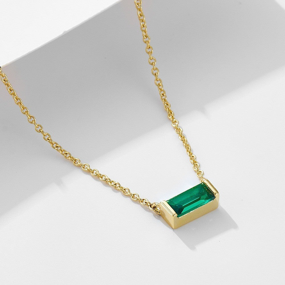 925 Sterling Silver Twelve Birthstone Square Clavicle Chain Women's Simple