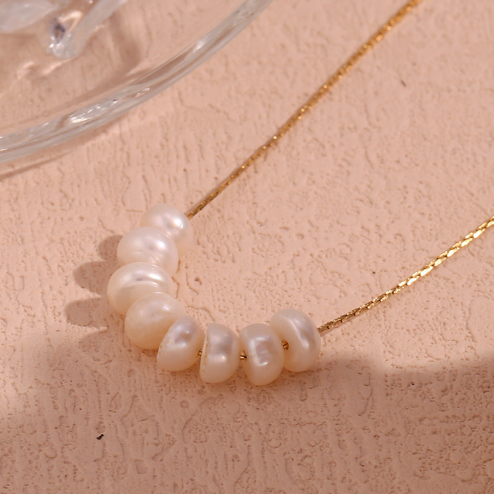 Stainless Steel Plated 18K Gold Freshwater String Of Pearls Pendant Necklace For Women