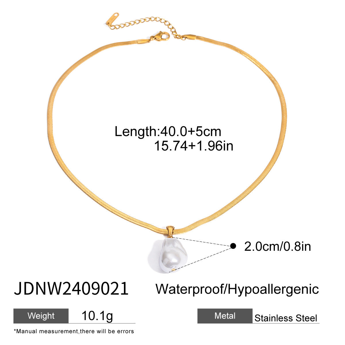 Stainless Steel 18k Gold Irregular Pearl Necklace