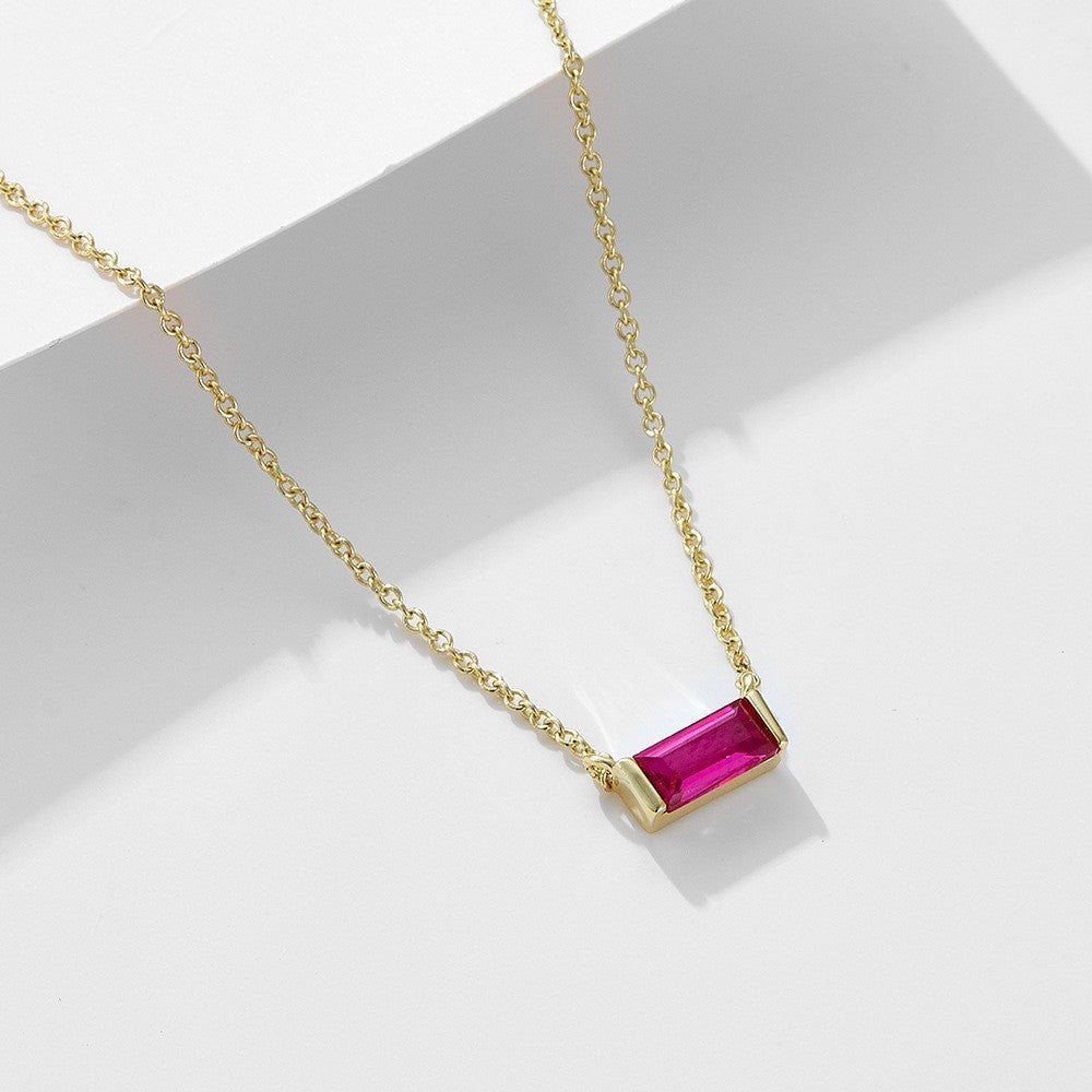 925 Sterling Silver Twelve Birthstone Square Clavicle Chain Women's Simple