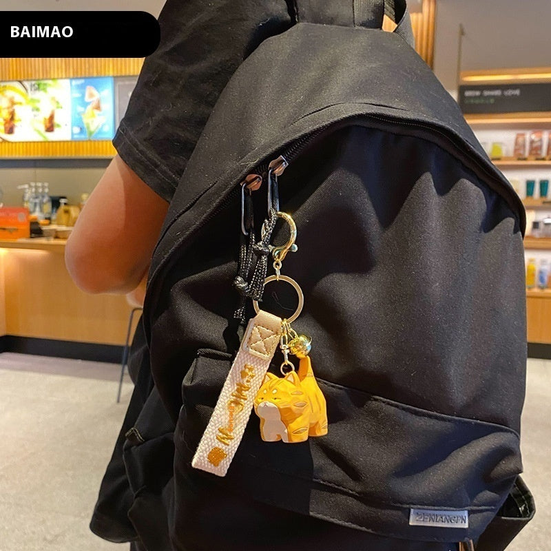 Cute Creative Resin Wood Carving Cat Standing Keychain