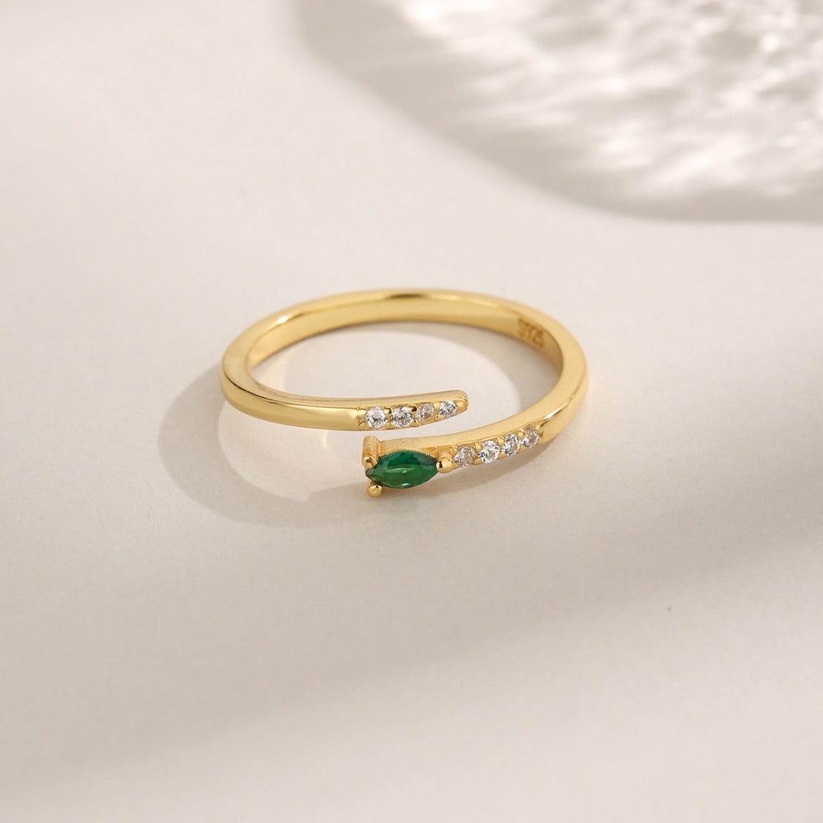 S925 Silver Green Zirconium Open Zircon Opal Ring