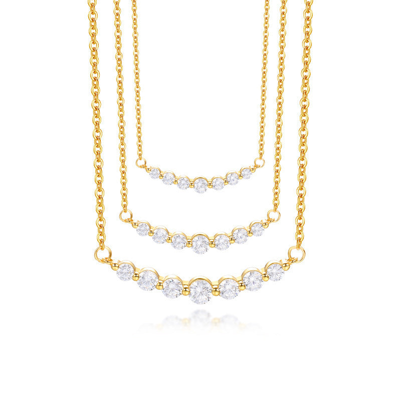 S925 Silver Single Row Inlaid Zircon Necklace Women's Stackable Clavicle Chain