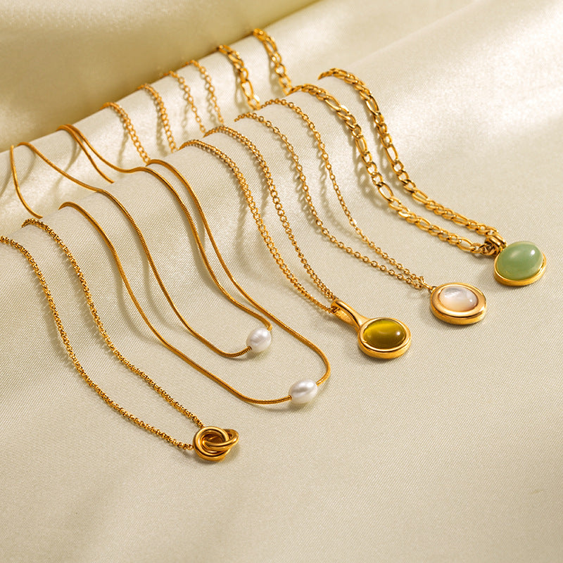 Retro 18K Gold Stainless Steel Titanium Steel Agate Stone Necklace