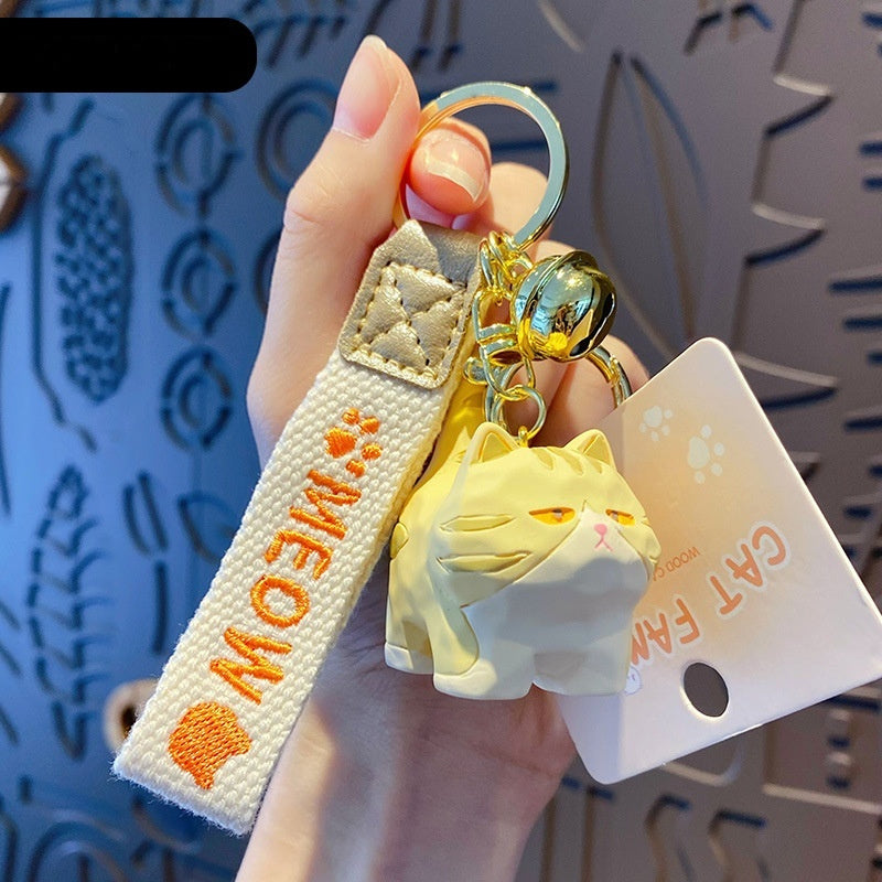 Cute Creative Resin Wood Carving Cat Standing Keychain
