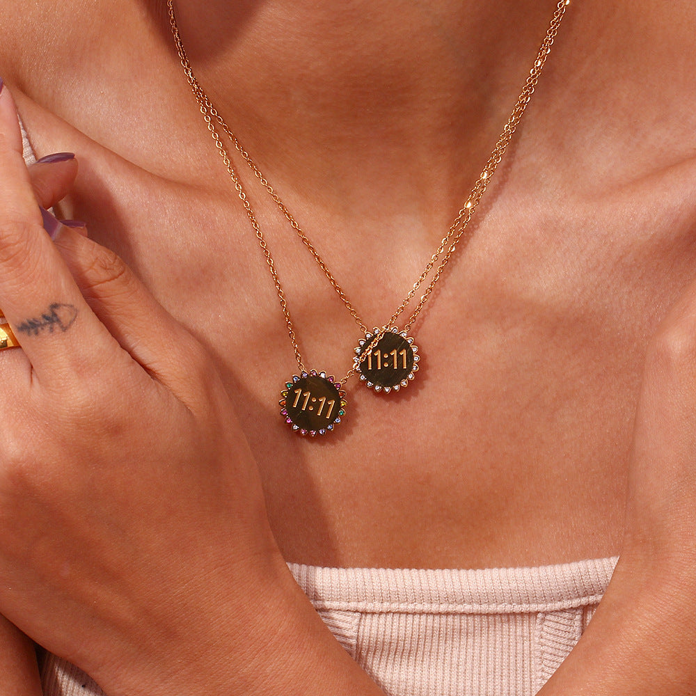 Stainless Steel Plated 18K Gold Micro Inlay Rhinestone SUNFLOWER Pendant Necklace