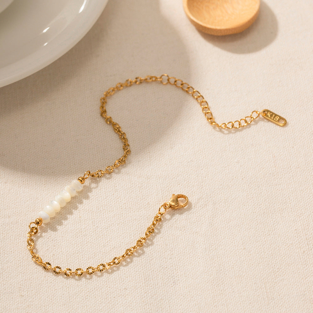 18K Gold Stainless Steel Chain Circular Shell