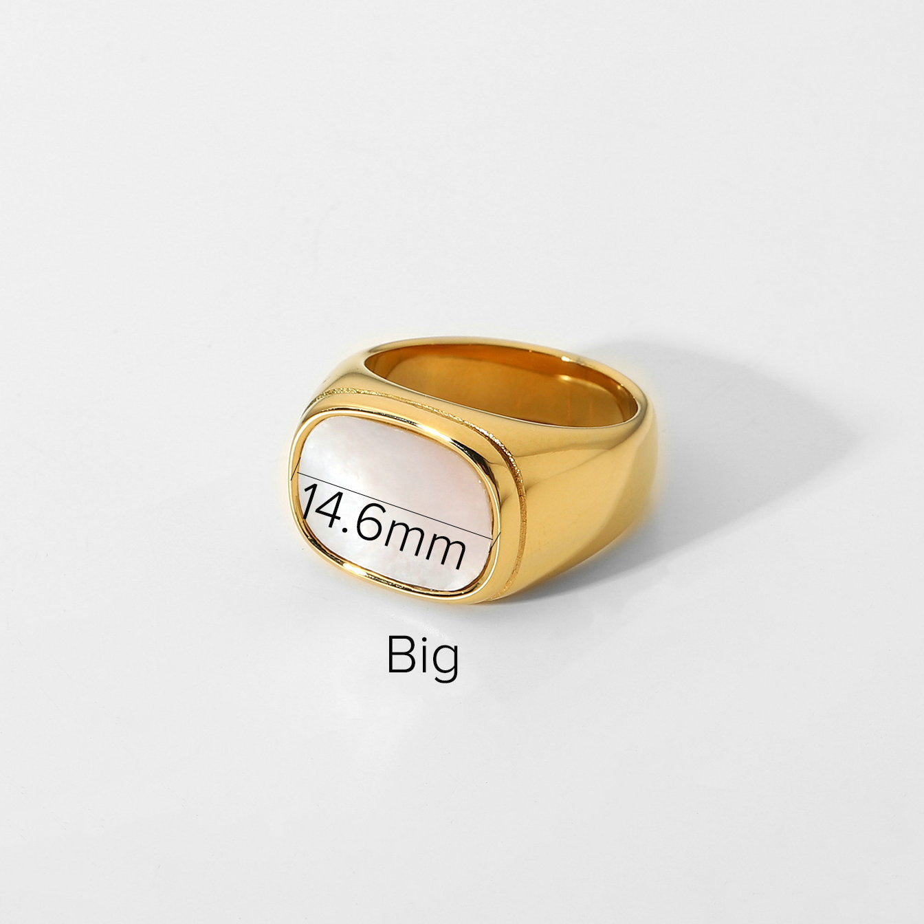18K Gold Vacuum Plating Stainless Steel Square White Shell Ring