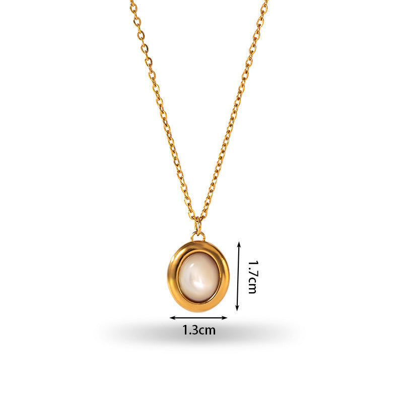 Retro 18K Gold Stainless Steel Titanium Steel Agate Stone Necklace