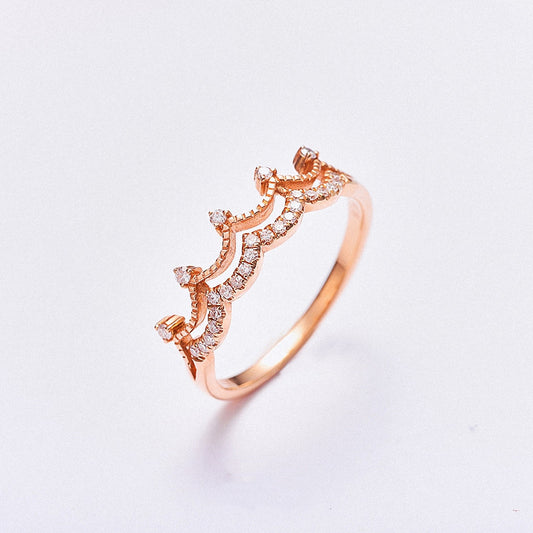 18K Gold Crown Ring Women's Rose Gold Diamond Ring