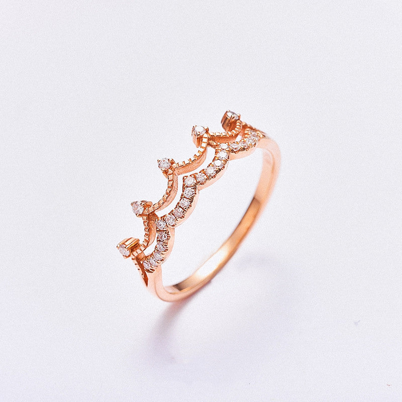 18K Gold Crown Ring Women's Rose Gold Diamond Ring