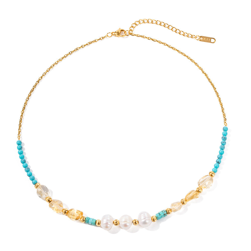 Color 18K Gold Stainless Steel Freshwater Stringed Pearls Necklace