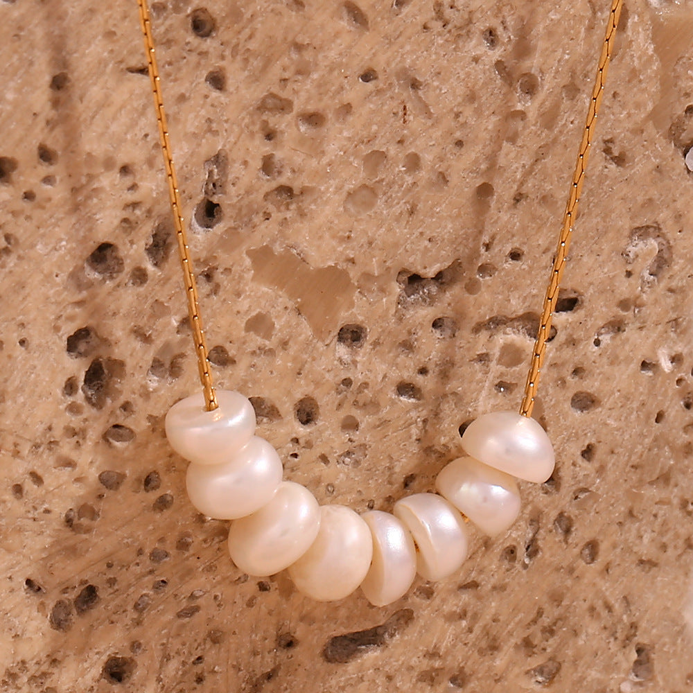 Stainless Steel Plated 18K Gold Freshwater String Of Pearls Pendant Necklace For Women