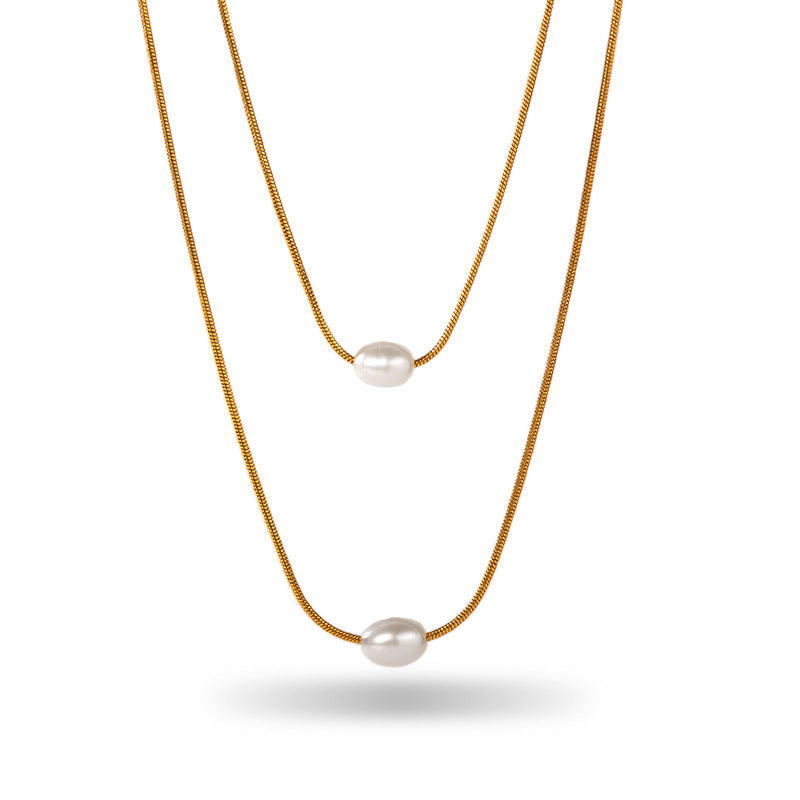 Retro 18K Gold Stainless Steel Titanium Steel Agate Stone Necklace