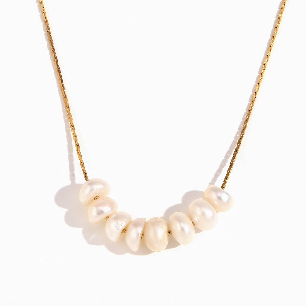 Stainless Steel Plated 18K Gold Freshwater String Of Pearls Pendant Necklace For Women