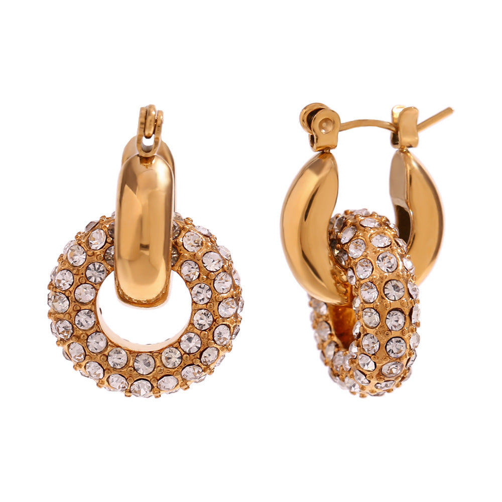 Fashion Stainless Steel Plated 18K Gold Micro Inlay Donut Ear Clip
