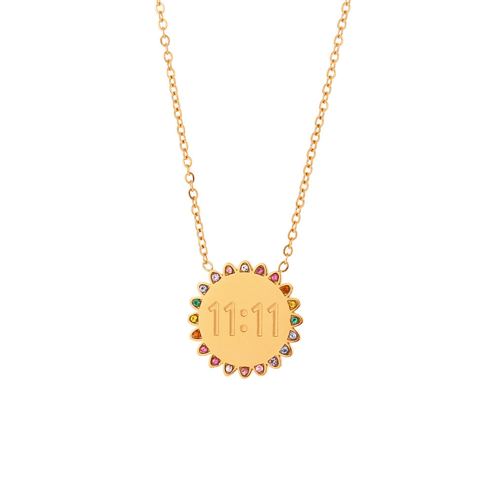 Stainless Steel Plated 18K Gold Micro Inlay Rhinestone SUNFLOWER Pendant Necklace
