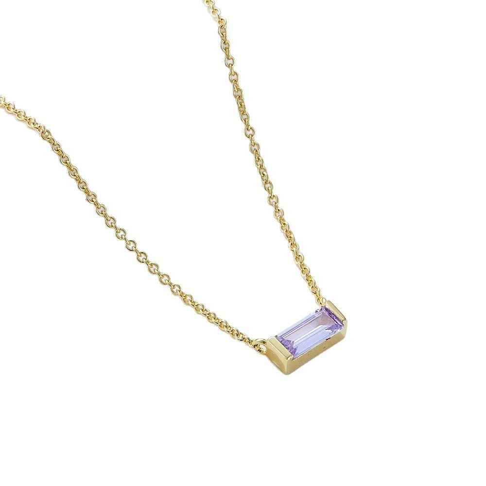 925 Sterling Silver Twelve Birthstone Square Clavicle Chain Women's Simple
