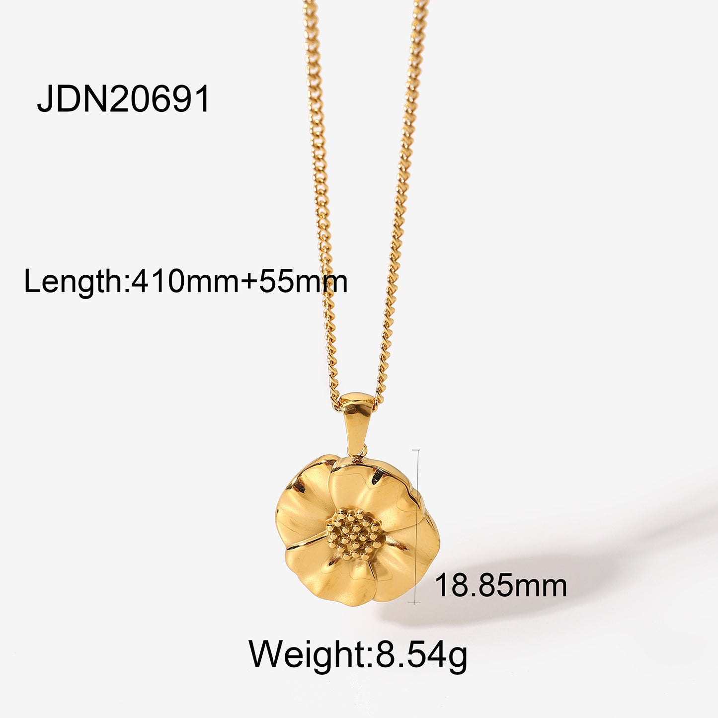 Necklace Stainless Steel 18K Gold Three-dimensional Poppy Flower Pendant Necklace
