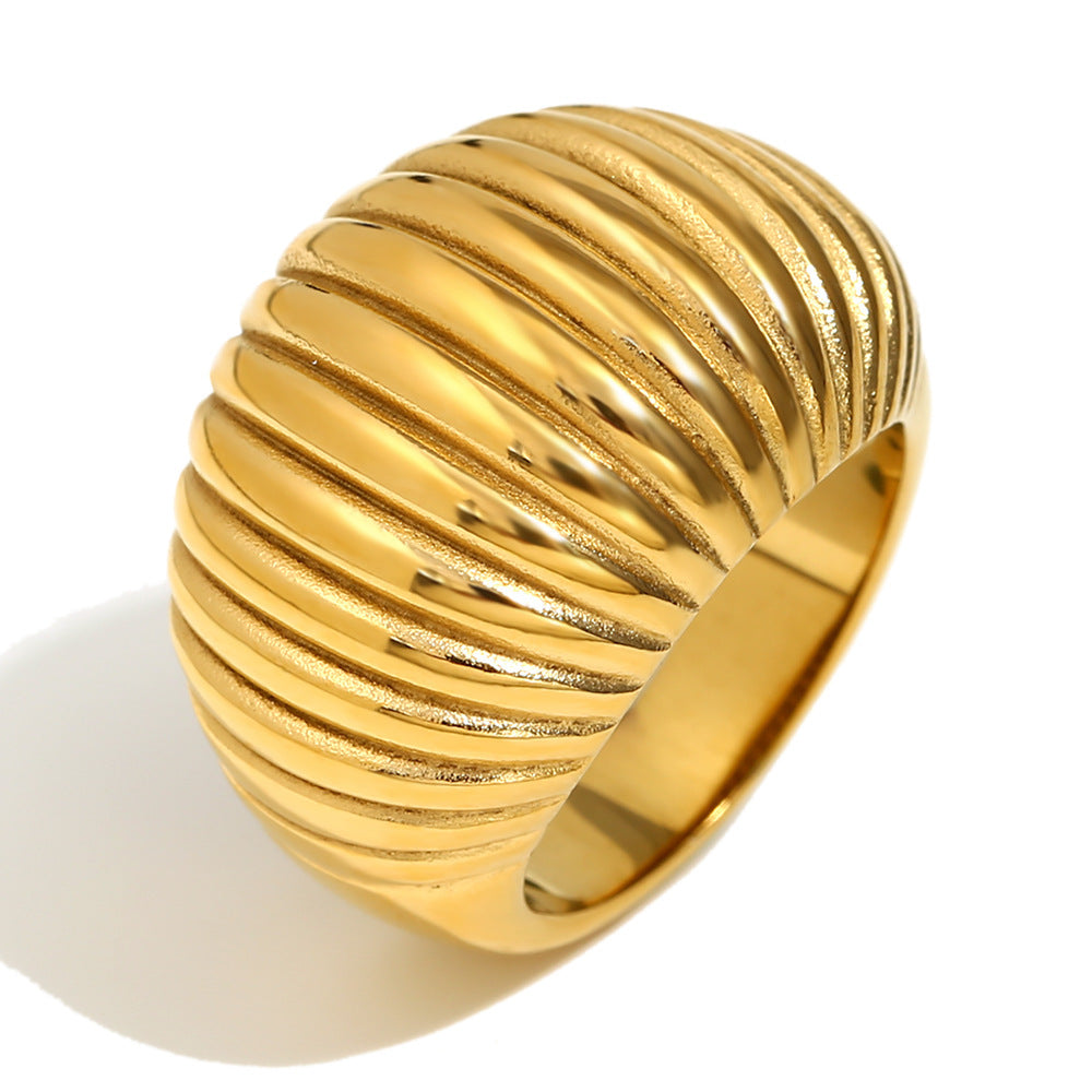 Stainless Steel 18K Gold Plating Bread Love Beating Pattern Signet Ring