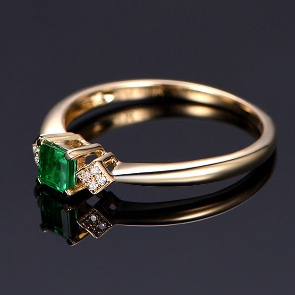 18K Gold Simulation Square Emerald Ring
