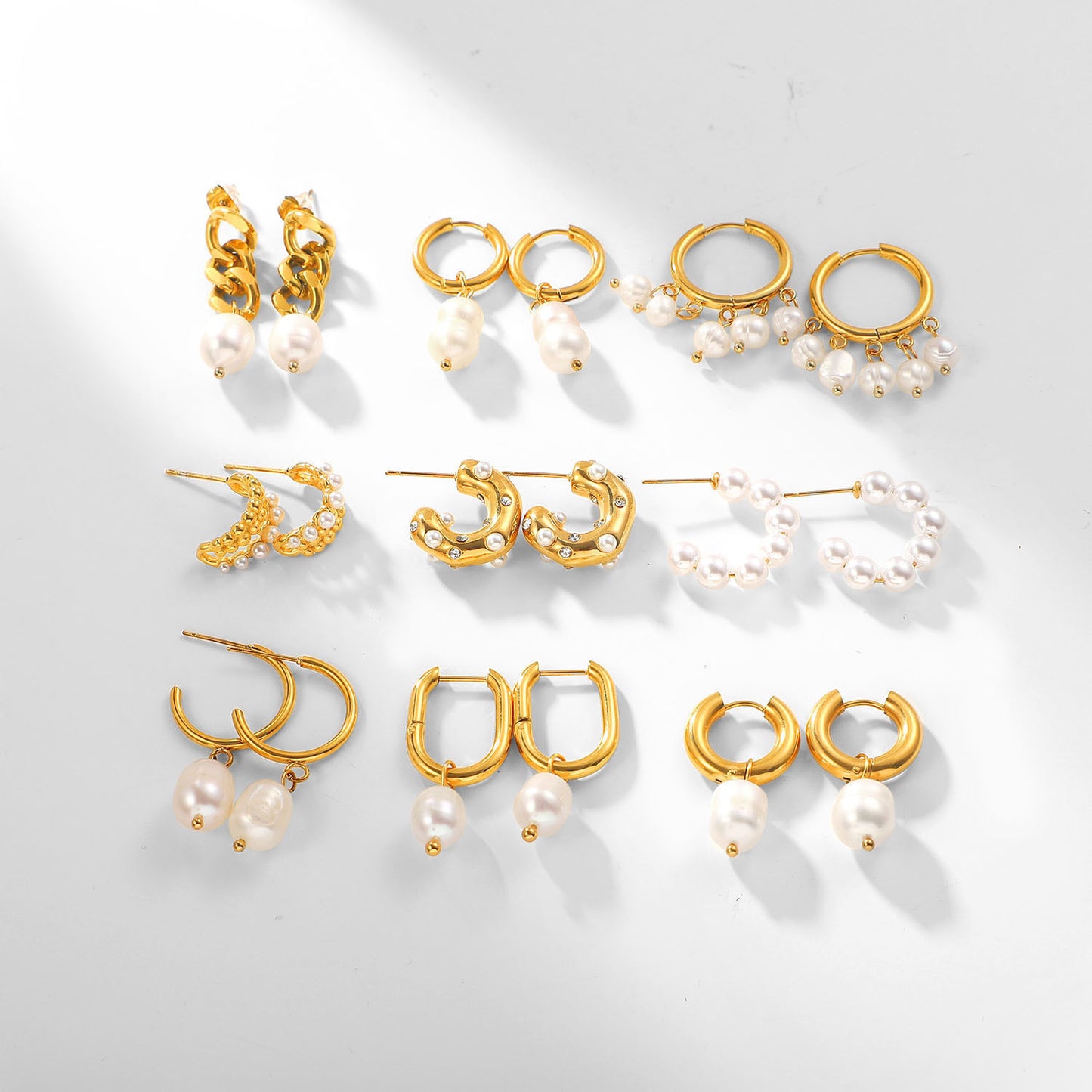 18K Gold Stainless Steel Earrings Fashion Personality Pearl