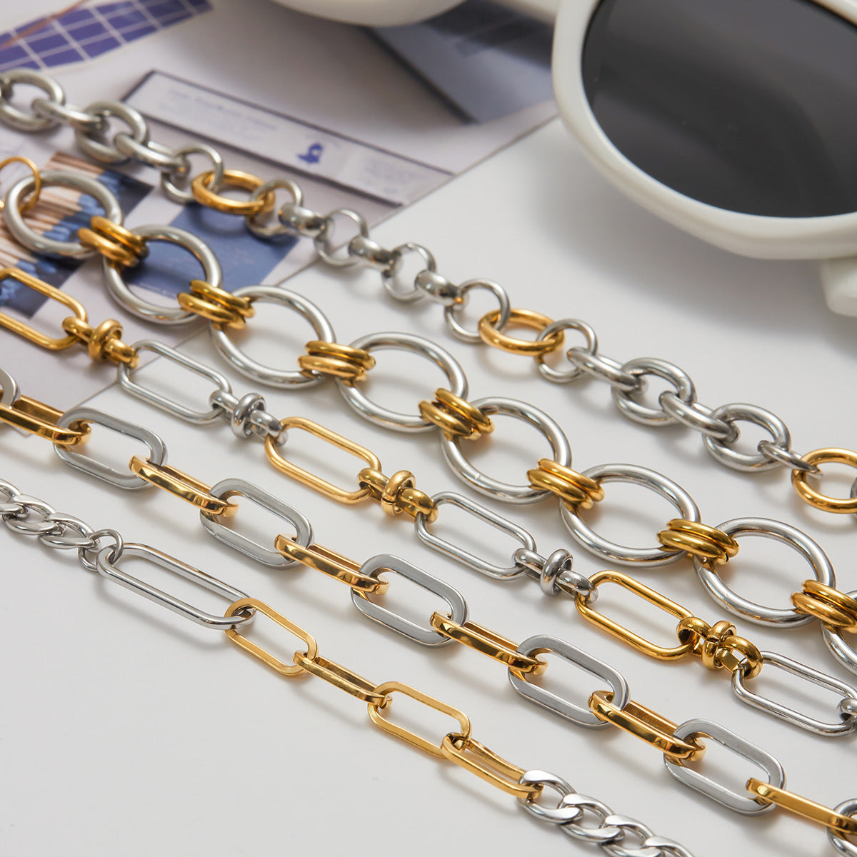 Stainless Steel Color Matching Cuban Bracelet Light Luxury High Sense