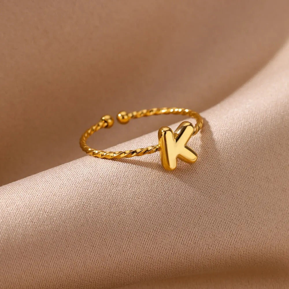 Stainless Steel Plated 18K Real Gold 26 English Letters Ring