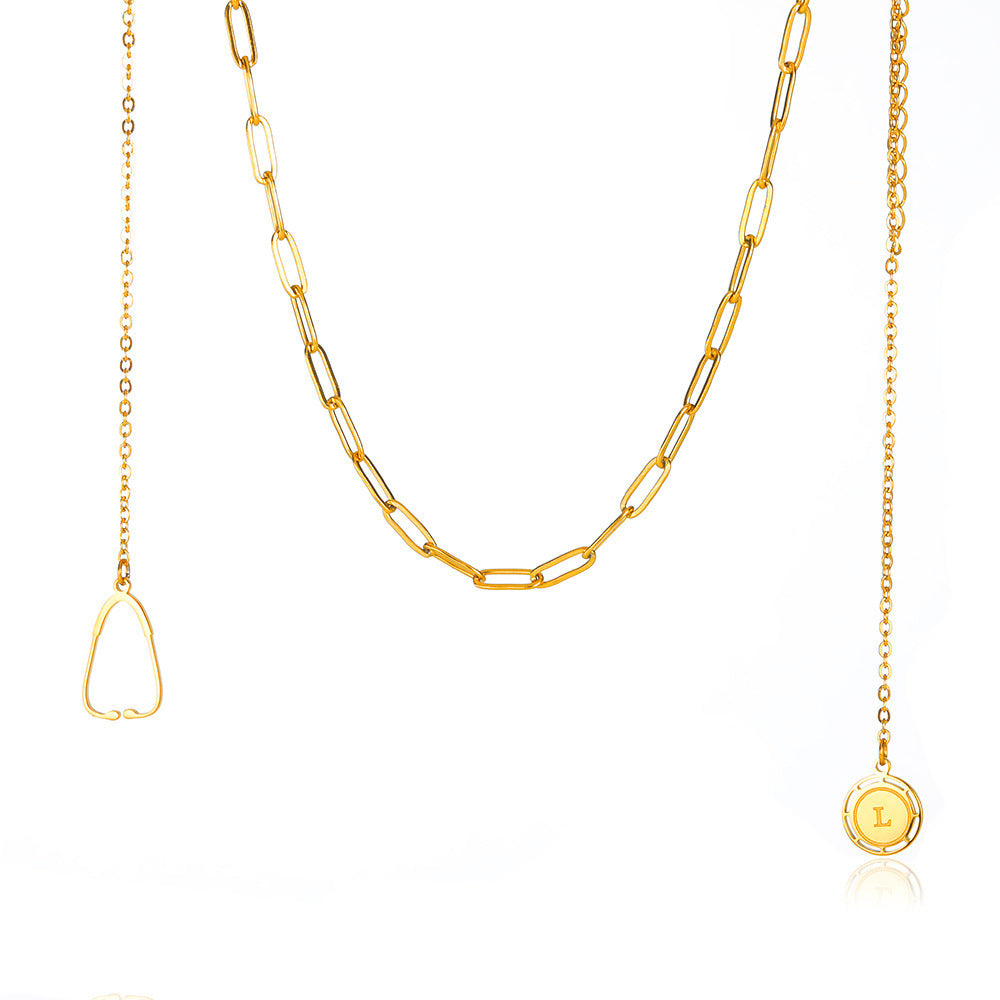 18K Gold Stainless Steel Round Letter Necklace