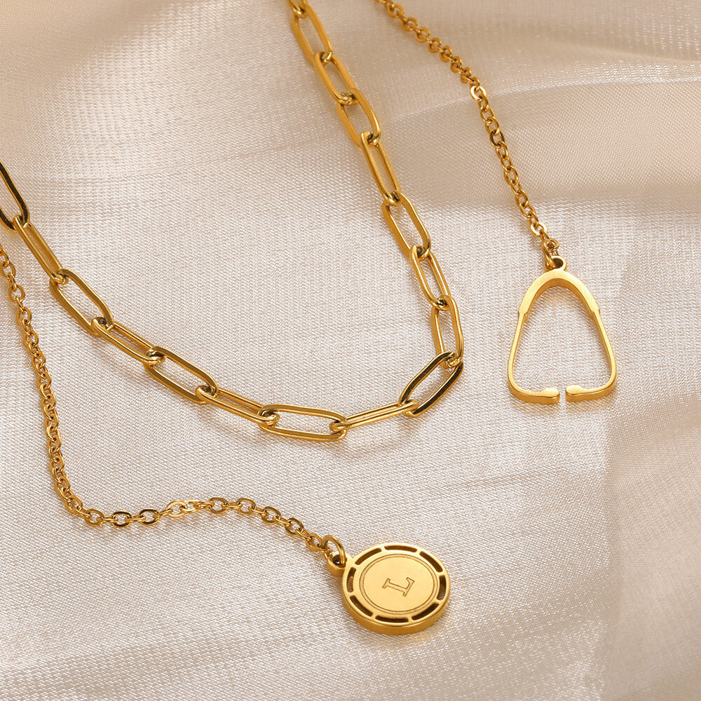 18K Gold Stainless Steel Round Letter Necklace