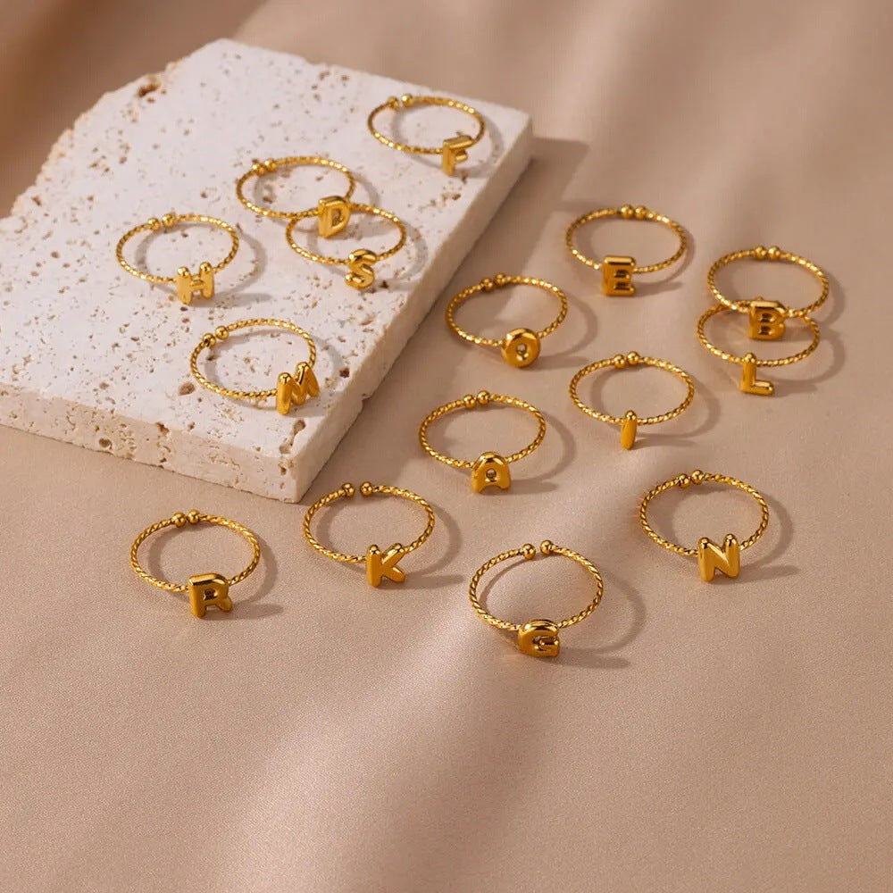 Stainless Steel Plated 18K Real Gold 26 English Letters Ring