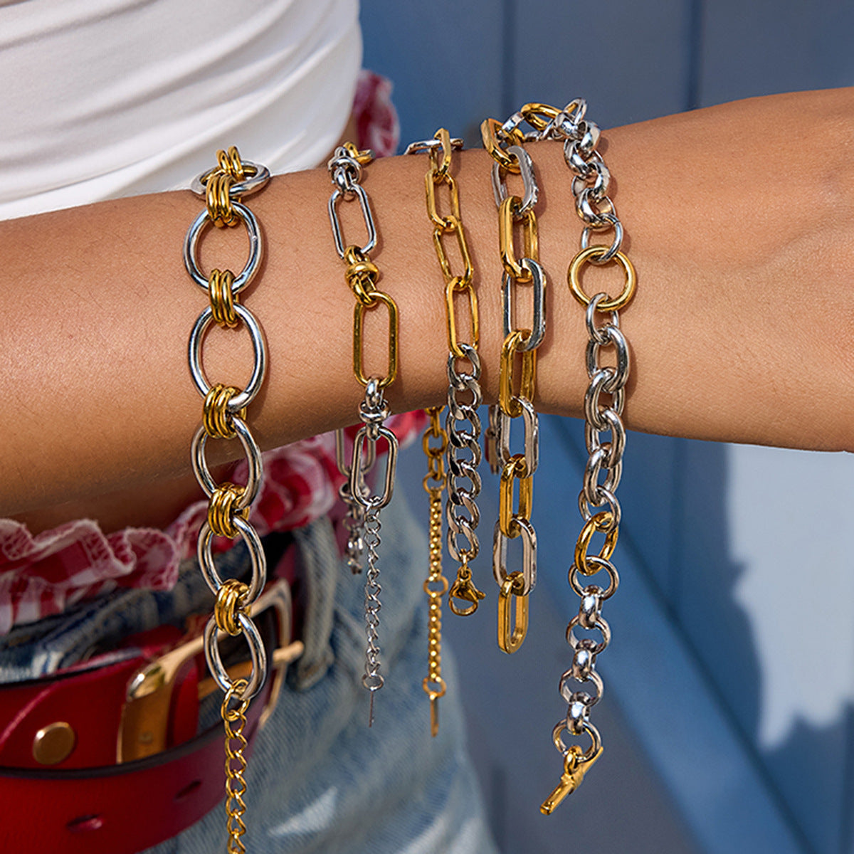 Stainless Steel Color Matching Cuban Bracelet Light Luxury High Sense