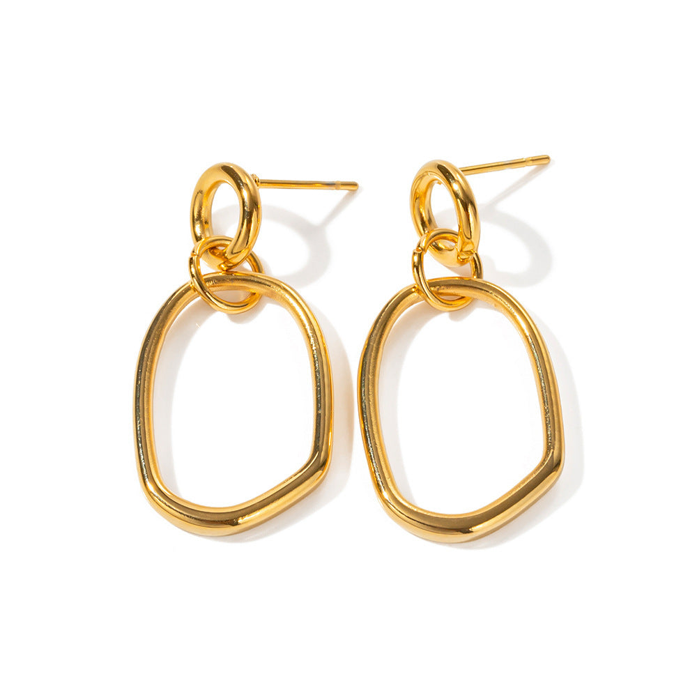 European And American New 18K Gold Stainless Steel Simple Geometric Round Earrings