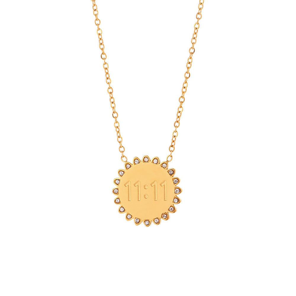 Stainless Steel Plated 18K Gold Micro Inlay Rhinestone SUNFLOWER Pendant Necklace