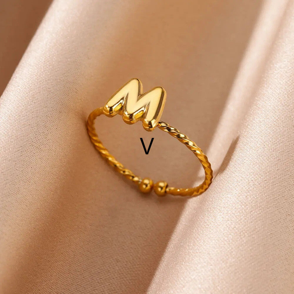 Stainless Steel Plated 18K Real Gold 26 English Letters Ring